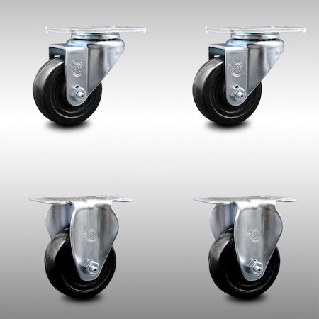 Service Caster 3.5 Inch SS Hard Rubber Wheel Swivel Top Plate Caster Set with 2 Rigid SCC SCC-SS20S3514-HRS-2-R-2